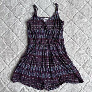 Garage | Printed Tribal Front Wrap Purple Paisley Romper | Size Extra Small